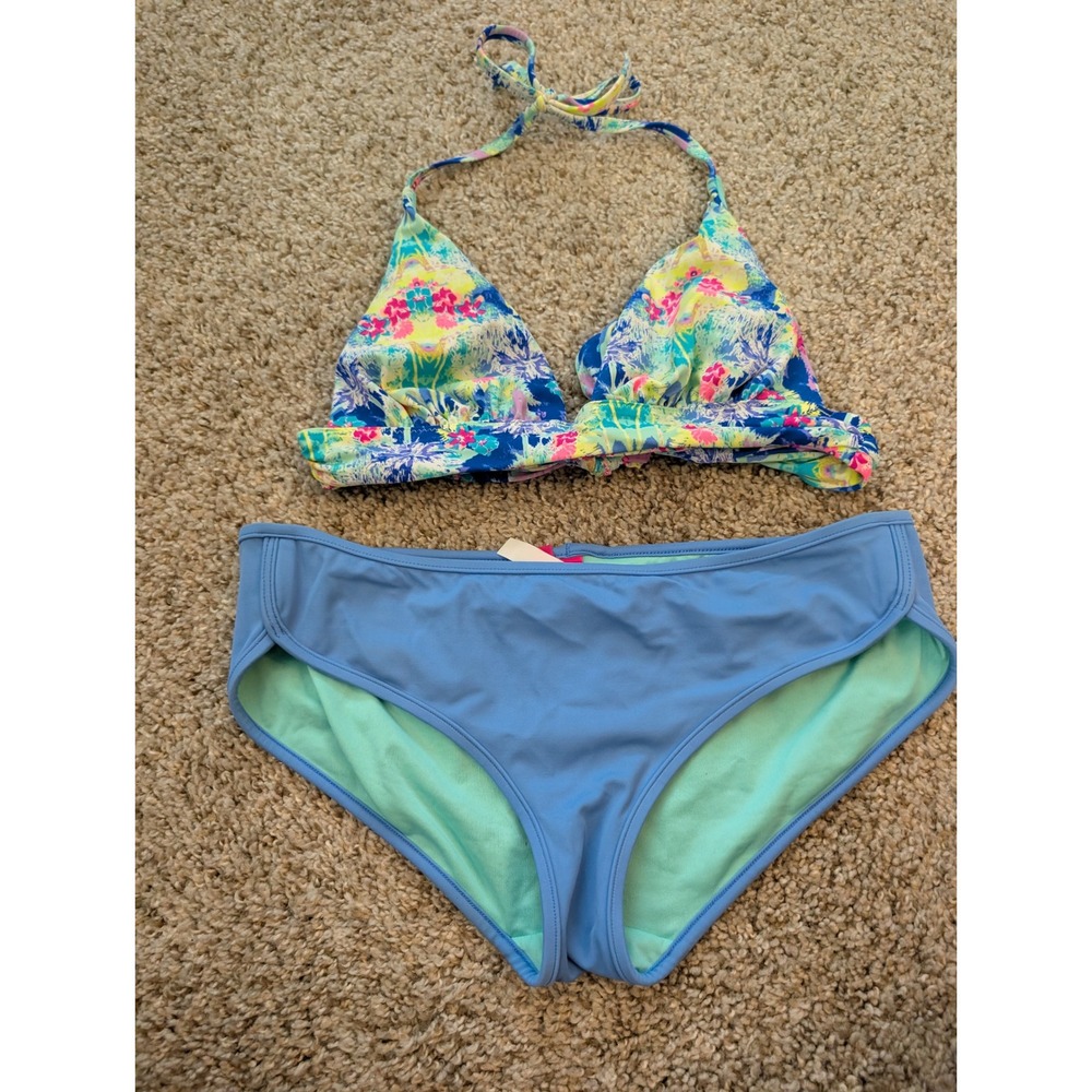 Victoria's Secret Blue Tropical Floral Halter Bikini Set Small